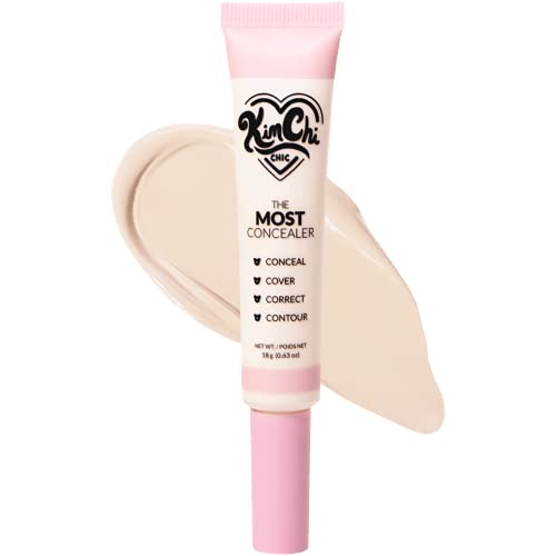 KimChiChic Beauty The Most Concealer | Full Coverage Water Resistant Multi-Use Concealer | Conceal, Correct, Contour & Highlight | Matte Satin Hybrid Finish | Brush Applicator, 0.63 oz, 01-Ivory