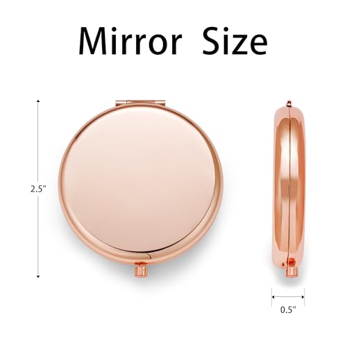 Compact Mirror, Pocket Travel Makeup Mirror for Purse, Metal Round Shell, 2-Sided 1X/2X Magnifying, Portable, Folding, Handheld, Rose Gold, 12 Pack