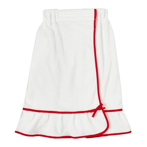 Bella Spa, Shower, or Bath Wrap with Adjustable Closure for Women to Get Ready, Plush Polyester White with Red Trim, One Size Fits Most