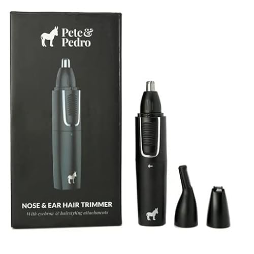 Pete & Pedro Nose & Ear Hair Trimmer ? Clipper Has 3 Attachments for Nose/Ear, Eyebrows Trimming, & Facial Hair Detailing | Men & Women, Stainless Steel, Wet/Dry, USB | As Seen on Shark Tank