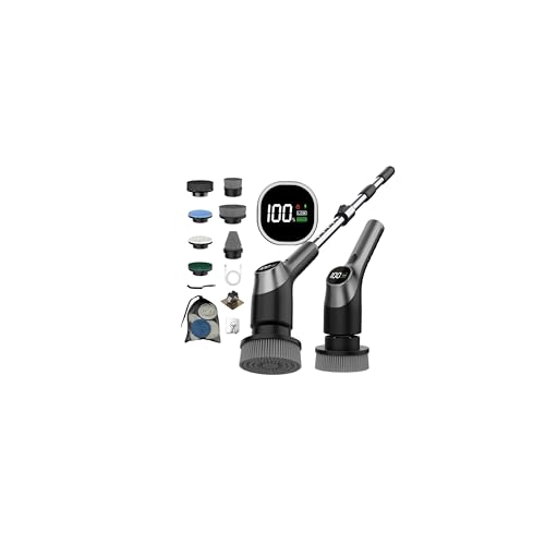 WKY-G3-Electric Spin Scrubber - Upgraded 10-in-1 IPX7 Waterproof Shower Cleaner Brush, Retractable Handle & 2-Speed for Toilet, Bathroom, Bathtub, Tile Floors Black