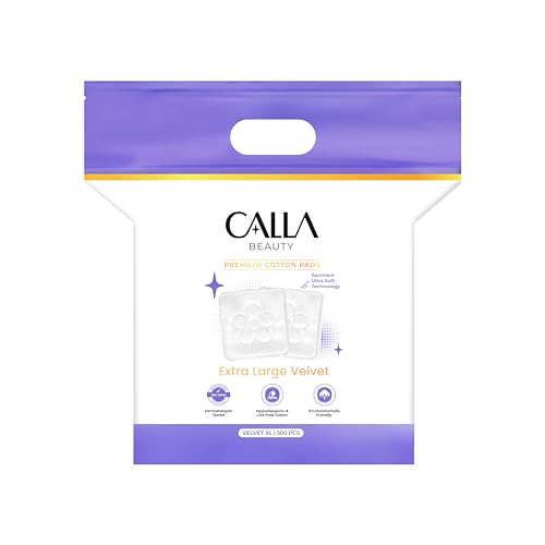 Velvet XL Cotton Pads, Large Size Square Cotton Rounds for Face & Body, Soft Thick Low Lint Makeup Remover Pads, Durable & Absorbent for Toner and Cleansing (500 Counts)