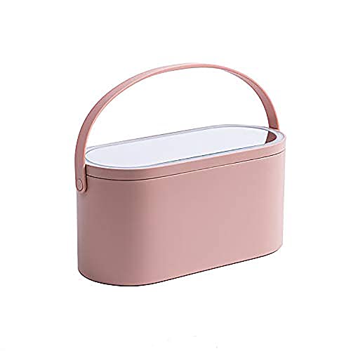 Travel Makeup Organizer Box with LED Mirror, White Portable Makeup Case Touch Switch Home Cosmetic Box