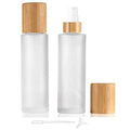 Frosted Glass Lotion Bottle,2 Pack Cosmetic Cream Bottles With Bamboo Lid Empty Travel Spray Bottles Pump Dispenser For Essential Oil Emulsion Essence Liquid (100ml)