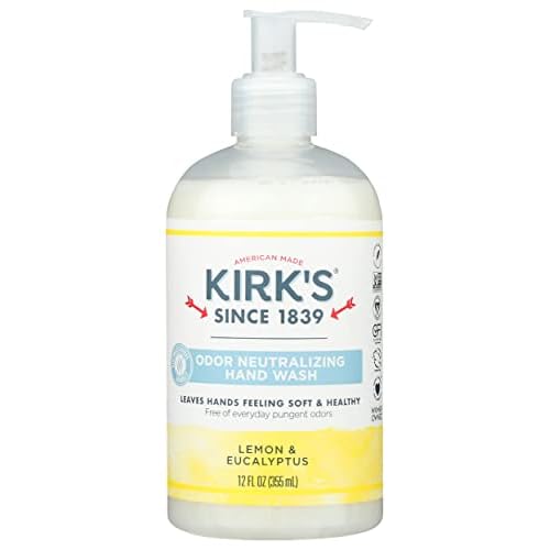 Kirk's Liquid Hand Soap Odor Neutralizing Lemon and Eucalyptus, Non GMO, Natural Formula, Free of Sulfates, Parabens Free, 12 Fluid Ounce (Pack of 1)