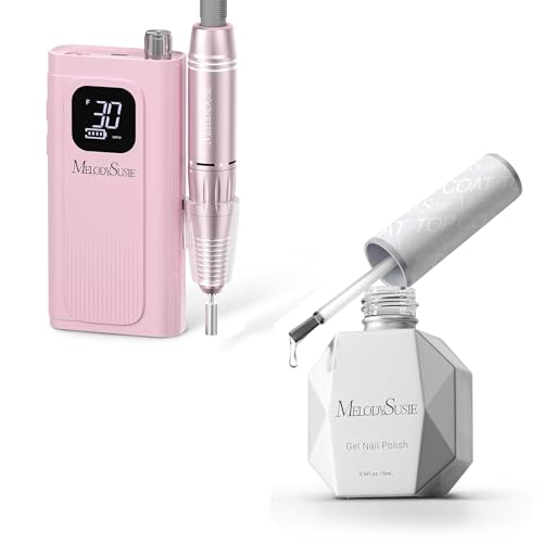 MelodySusie Professional Rechargeable Nail Drill 30000 RPM with MelodySusie 15ml No Wipe Top Coat