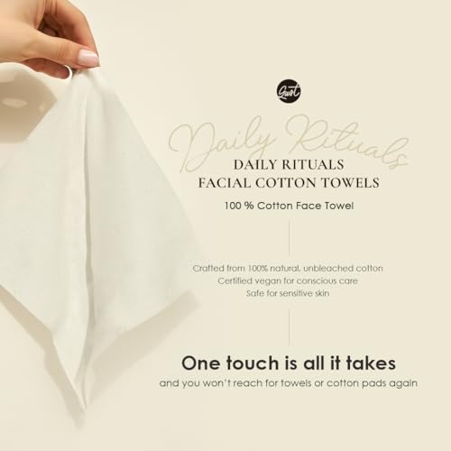 glowiest Daily Ritauls Facial Cotton Towels - Large Essentials, Biobased Face Towel, Disposable Face Towelette, Makeup Remover Dry Wipes, 1 Pack, 80 Ct
