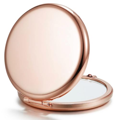Compact Mirror Bulk, Pack of 6 Double-Sided 1X/2X Magnifying Metal Makeup Mirrors(Round, Rose Gold)