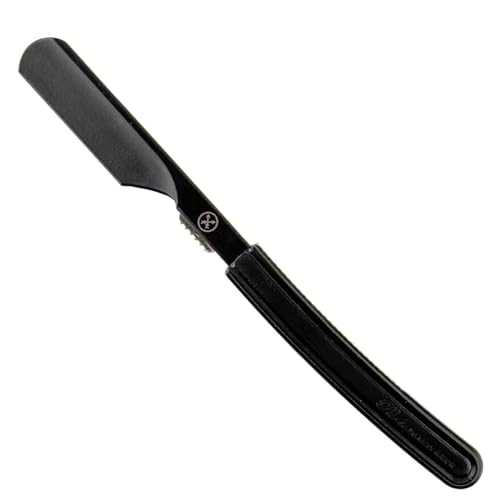 Parker Director Black Non-Folding Straight Barber Razor ? Japanese-Style Razor with Stainless Steel Arm, Blade Protector Cap & Ergonomic Non-Slip Handle ? Ideal for Professionals - 5 Blades Included