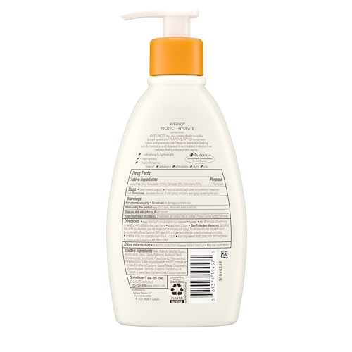 Aveeno Protect + Hydrate Sunscreen Moisturizing Lotion with Prebiotic Oat,Broad Spectrum SPF60,Paraben,& Oil Free,Weightless,Water & Sweat Resistant (80-min) for Sensitive Skin,12 Fl Oz,(Pack of 2)