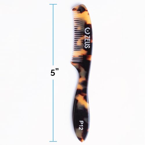 ZEUS Large 5¡± Mustache Comb for Men, Handmade Saw Cut, Long Handle Beard & Mustache Grooming Tool for Precise Styling (Tortoiseshell) P12
