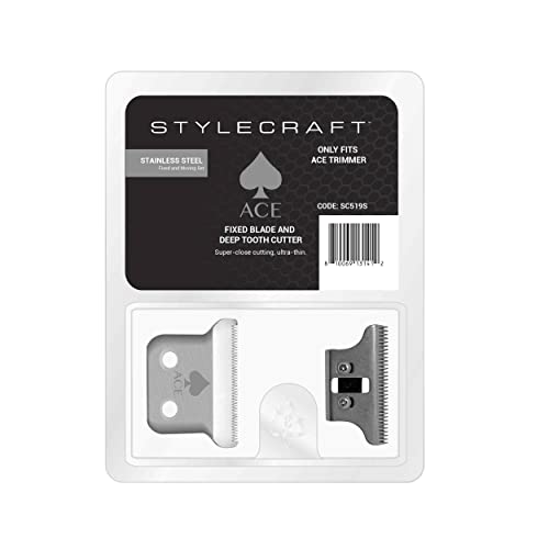 StyleCraft Replacement Fixed Stainless Steel Classic Hair Trimmer Blade with Moving Stainless Steel Deep Cutter, Fits Ace Trimmer Model Only