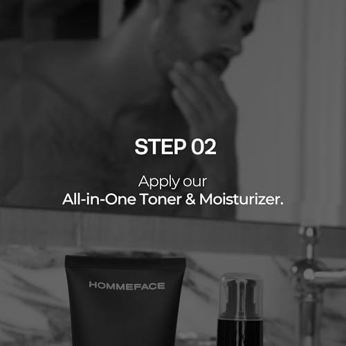 HOMMEFACE Men¡¯s Easy Duo 2-Step Daily Routine Set - Includes a Face Wash, 4.22 fl oz and All-in-One Toner & Moisturizer, 5.07 fl oz - Korean Skincare Technology for Oily & Acne-Prone Skin
