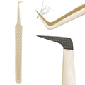 MGER Lash Tweezers for Eyelash Extensions,Diamond Grip 90 Degree Fiber Tip Volume Lash Extension Tweezers,Gold (90 Degree Volume Tweezers)