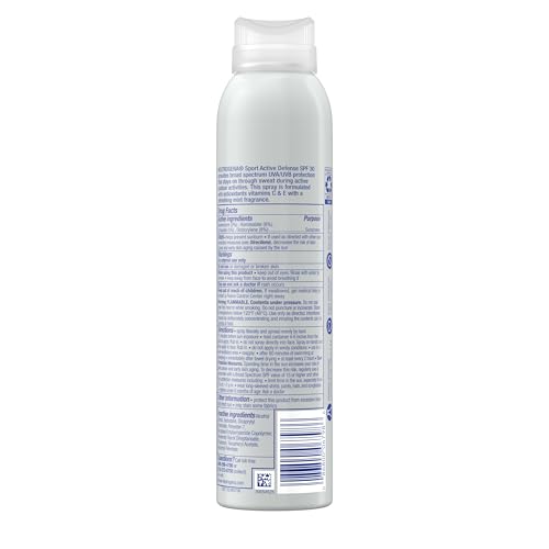 Neutrogena Sport Active Defense SPF 30 Sunscreen Spray, Sweat & Water Resistant Spray Sunscreen with Broad Spectrum UVA/UVB Sun Protection for Sunburn Prevention, Oxybenzone-Free, 5.0 oz