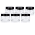 Clear Glass 0.50 oz / 15 ml Low Profile Thick Wall Balm Jars (6 pack, Black Smooth Foam Lined Lids)