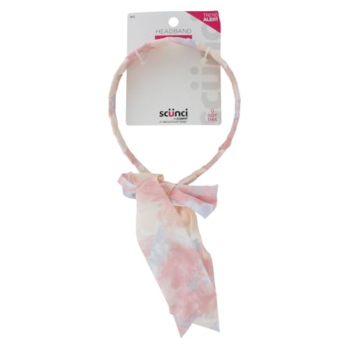 Scunci Scarf Headband ? Stylish Fabric-Covered Hair Accessory with Bow Accent, Trendy & Comfortable for All-Day Wear, Chic Pastel Tie-Dye Design, Non-Slip Grip, Perfect for Women & Teens, 1-Count