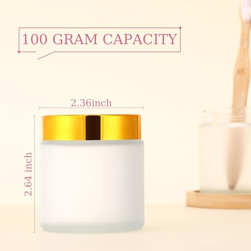 Geiserailie 30 Pcs 3.5oz Glass Jars with Plastic Wood Grain Lids Leakproof Airtight Empty Cosmetic Jars Sample Containers for Storing Lotions Powder Ointments Candle Making(Gold)