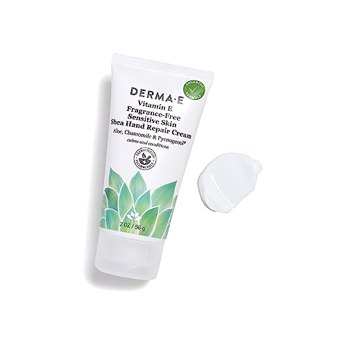 Derma E Vitamin E Fragrance Free Sensitive Skin Shea Hand Repair Cream ? Intensive Therapy Hand Cream ? Cruelty Free Unscented Lotion for Dry or Cracked Skin, 2 oz