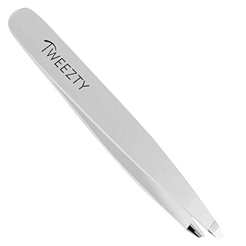 Slanted Tweezers - Stainless Steel Tweezers Best Precision Silver Tweezers for Eyebrows