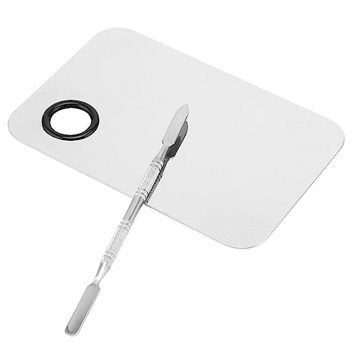 JAPCHET 4 Pack Stainless Steel Metal Makeup Mixing Palette, 6¡¿4 Inch Makeup Palette with Spatula Makeup Palette Mixer Tray for Color Mixing and Makeup, Silver