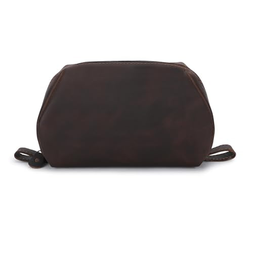 Leather Travel Makeup Bag Organizer for Women, Clear and Large Makeup Case with Brush Holders, Countertop Organizer, Large Makeup Pouch, Professional Makeup Toiletry Kit Bag (Brown)