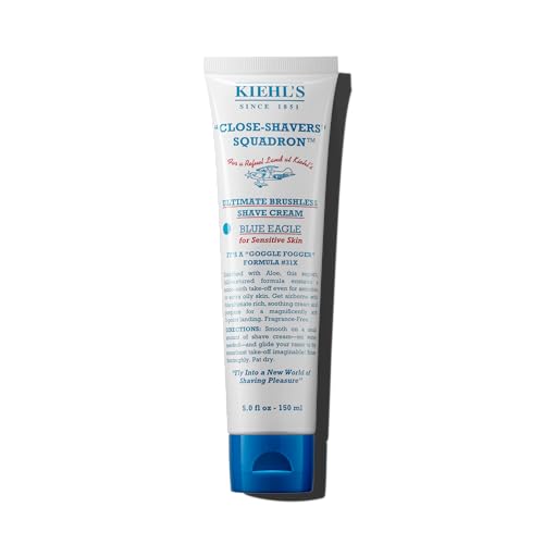 Kiehl's Ultimate Brushless Shave Cream Blue Eagle, Unscented for Sensitive Skin, with Aloe Vera to Soothe & Hydrate, Minimizes Irritation, Fragrance-free, Paraben-free - 5 fl oz