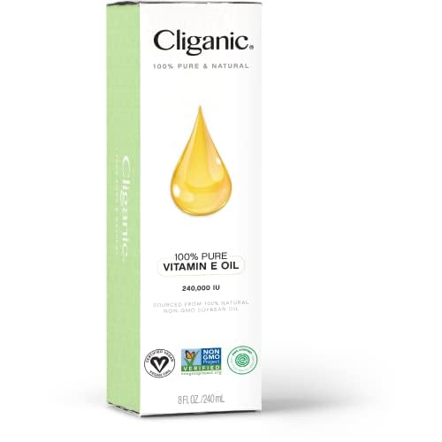 Cliganic Pure Vitamin E Oil for Skin, Scars, Hair & Face 240,000 IU (8oz), Non-GMO Verified | Natural D-Alpha Tocopherol