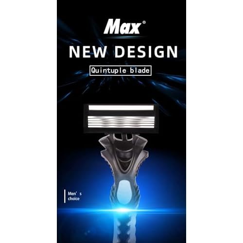 Max Speed 5 Stainless Steel Razors Blades, A Series for Men Shaving, with Lubricated Strip and Ergonimic Handle for Superior Handling Control, 3 Pack.