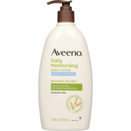 Aveeno Sheer Hydration Daily Moisturizing Fragrance-Free Lotion with Nourishing Prebiotic Oat, Fast-Absorbing Body Moisturizer for Dry Skin with Lightweight, Breathable Feel, 18 fl. oz (Pack of 2)