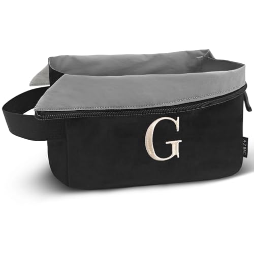 A-Z BAG Lightweight Toiletry Bag, Water-Resistant Personalised Makeup Bags with Embroidery Initial, Birthday Gifts for Women Men (G, Black)