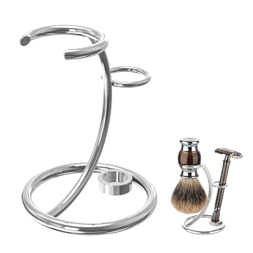 Linkidea Shaver Kit Storage Stand, Stainless Steel Holder for Safety Razor and Shaving Brush Hold, Shaving Kit Stand Fit to Shower Room, Bathroom, Compatible with Manual Razor (Silver), RRS30-01