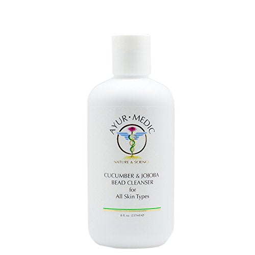 Ayur-Medic Cucumber & Jojoba Bead Cleanser | Light Water-Based Gel for All Skin Types, Gently Removes Makeup, Oil & Impurities 8 oz