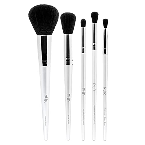 P?R MINERALS x CARE 5-Piece Makeup Brush Set with Holder Case - Professional Quality Makeup Brushes Includes Blush, Powder, Eyeshadow Base, Eyeshadow Blending, and Eyeshadow Crease Brushes