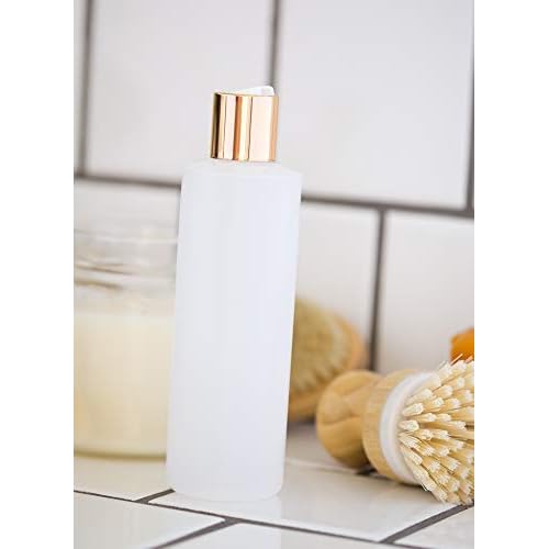 JUVITUS 8 oz Clear Natural Refillable Plastic Squeeze Bottle with Gold Metal Disc Cap (12 Pack)