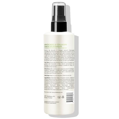 Sunny Isle Avocado & Collagen Leave-In Detangler Conditioner - Biotin, Jamaican Black Castor Oil, Paraben Free - 8 oz