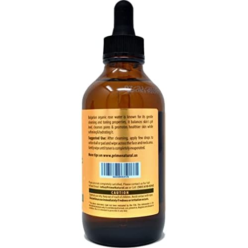 PRIME NATURAL Rose Water Spray 4oz/120ml, USDA Certified Organic, Facial Toner, Hydrating Mist for Face & Hair - Bulgarian, 100% Pure, Natural, Preservative-Free, Moisturizer from Fresh Rose Petals