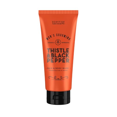 Scottish Fine Soaps Thistle & Black Pepper Hair and Body Wash, Rugged and Refreshing, Woody Amber Fragrance, 200ml