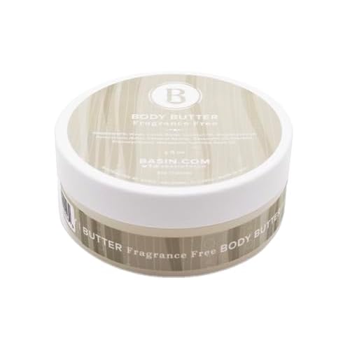 Basin Fragrance Free Body Butter - Natural Unscented Moisturizer with Shea Butter & Cocoa Butter - Sensitive Skin Body Cream for All Skin Types - Made in USA