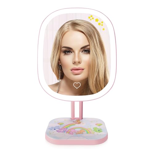 Impressions Vanity Care Bears Highlight LED Makeup Mirror, 90 Degree Tilts Travel Vanity Mirror with Detachable Base, Adjustable Brightness, Soft Touch Sensor, and Premium Artwork Design