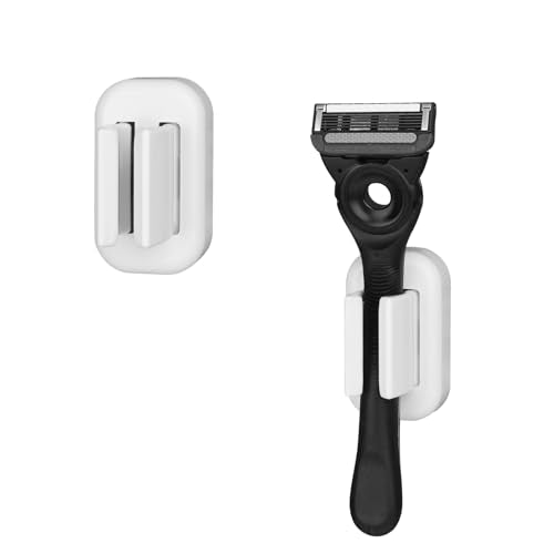 Linkidea 2 Pack Razor Holder for Shower Wall, Bathroom Razor Organizer & Squeegee Stand, Compatible with Gillette Fusion 5 Power, Labs Special NFL Series, SkinGuard (White)