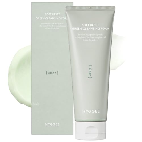 HYGGEE Soft Reset Green Cleansing Foam - Gentle Face Wash with Tea Tree Extract, Ultra Micro Bubbles Mild Facial Cleanser for Sensitive Skin - Soothes & Moisturizes Irritated, 5.07oz.
