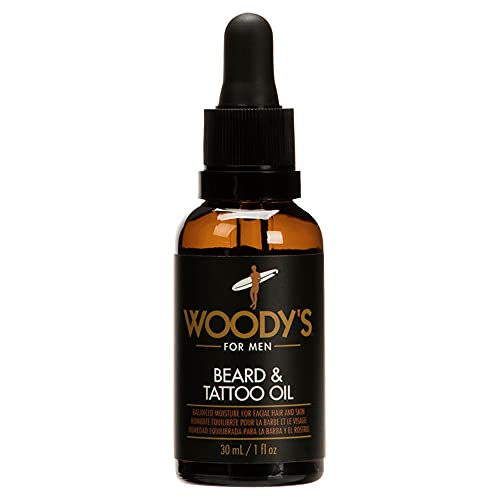 Woody's Tattoo & Beard Oil for Men - Mens Beard Oil, Hydrating Facial Hair & Skin Moisturizer, Enhances Beards Growth & Tattoo Vibrancy, 1 fl oz