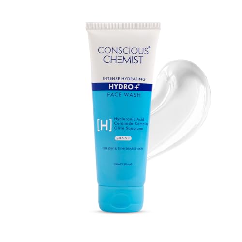 Conscious Chemist¢ç Hydro+ Gentle Face Wash for Dry Skin | 100ml | Hydrating Facial Cleanser with Hyaluronic Acid, Ceramides & Ginseng | For Smooths & Softens Skin, Non Comedogenic | Men & Women