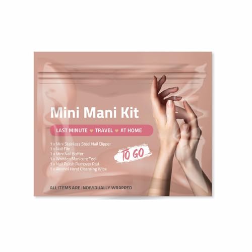 Mini Mani Kit ? Disposable Manicure Set with Nail Clipper, File, Buffer, Cuticle Stick, Remover Pad & Alcohol Wipe ? Single-Use Nail Care Kit for Travel, Events, or Bulk Hygiene (Regular, 5, Count)