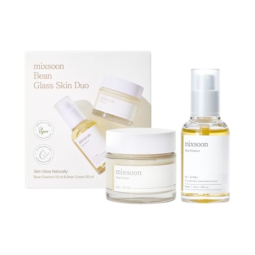 mixsoon Bean Glass Skin Duo Facial Moisturizer Fermented Bean Skincare Routine Bean Essence 50ml + Bean Cream 50ml 3.38 Fl. Oz / 100ml Korean Glass Skin Care