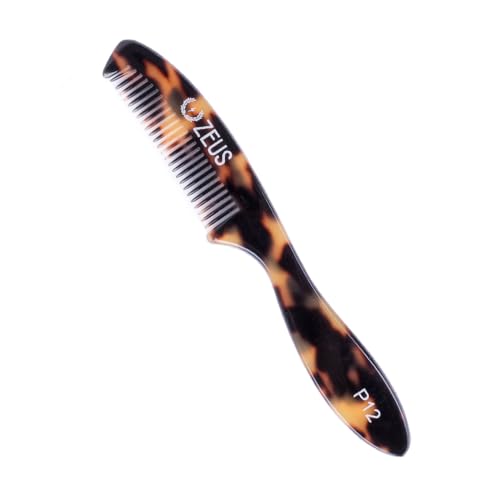 ZEUS Large 5¡± Mustache Comb for Men, Handmade Saw Cut, Long Handle Beard & Mustache Grooming Tool for Precise Styling (Tortoiseshell) P12