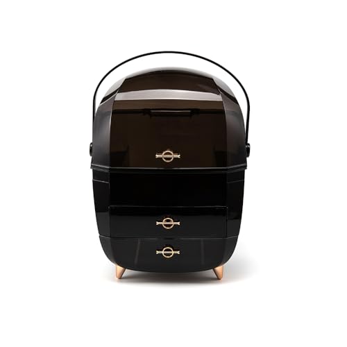 Makeup Organizer Skincare Organizers, Cosmetic Organizer Box for Countertop with Lid and Drawers, Make Up Storage Organizer with Waterproof & Dustproof Cover for Vanity Women Girls (Black)