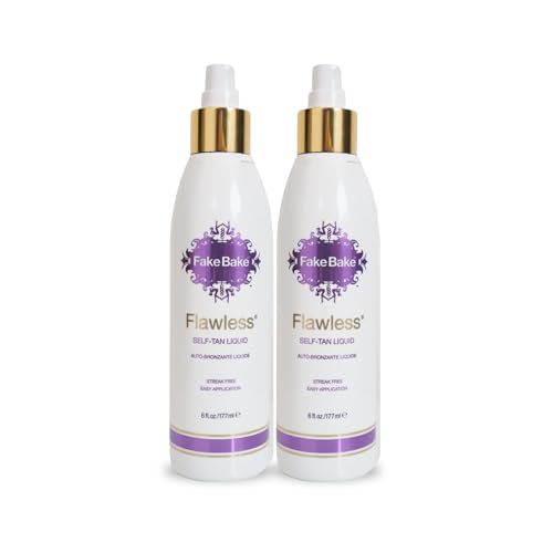Fake Bake Flawless Self-Tanning Liquid Streak-Free, Long-Lasting Natural Glow For All Skin Tones - Sunless Tanner with Professional Mitt For Easy Application, Black Coconut Scent - 6 oz (Pack of 2)