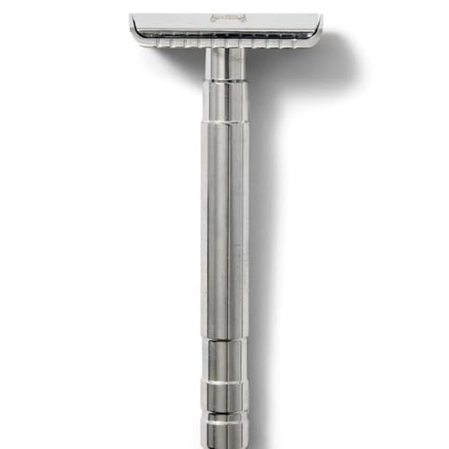 Double Edge Safety Razor, Chrome, 3-Piece Construction, Men's, Closed Comb Design, Single Blade, Weighted Precision Head